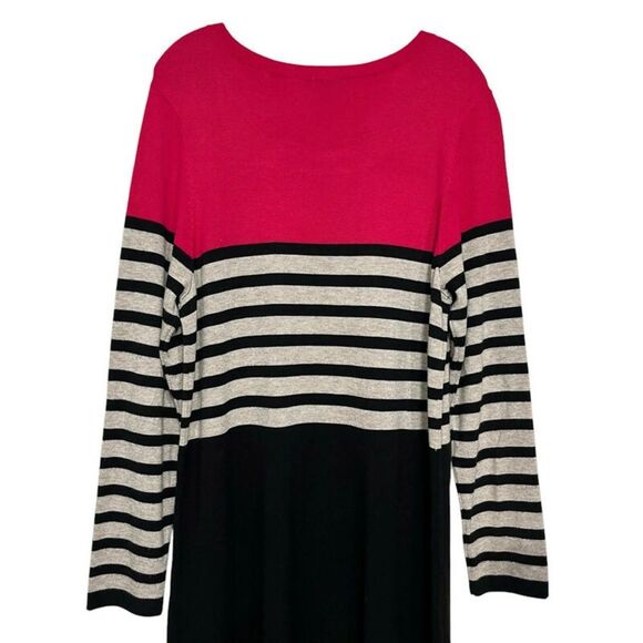 Eliza J Black White Pink Striped Colorblock Fit Flare Sweater Dress Plus Size - Picture 2 of 9